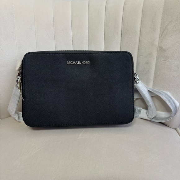 NEW Michael Kors Jet Set Large East West Crossbody Black MK Signature